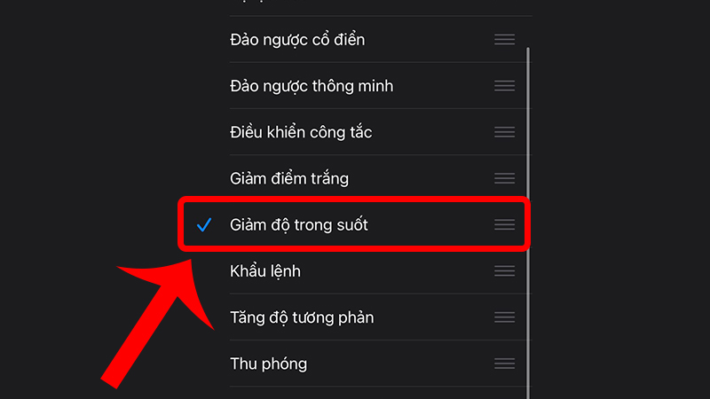Bật tính năng Giảm độ trong suốt