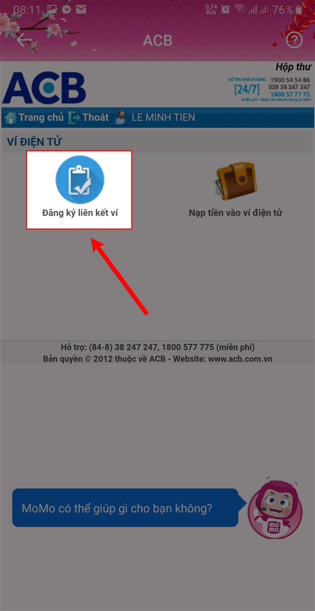 Chọn Đăng ký liên kết ví. Chọn Đăng ký liên kết ví.