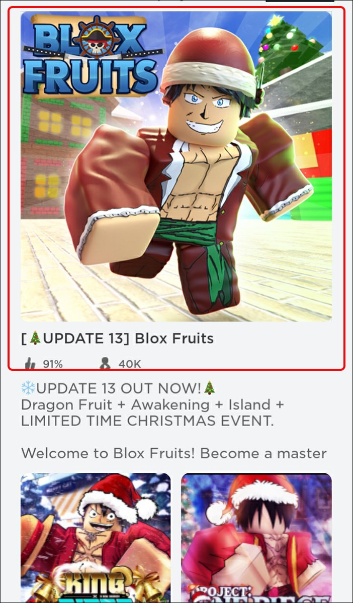 Mở game Roblox, và chọn Blox Fruit Mở game Roblox, và chọn Blox Fruit