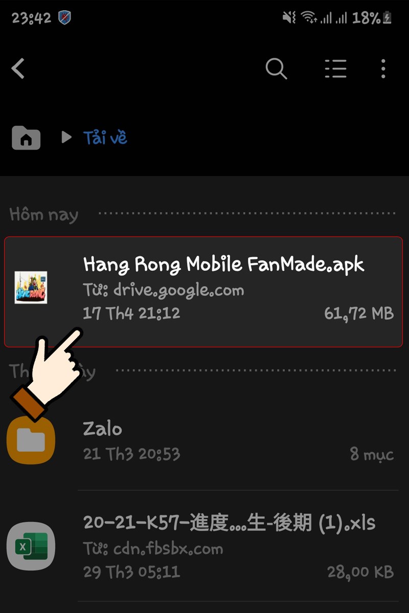 Chọn file Hang Rong Mobile FanMade.apk Chọn file Hang Rong Mobile FanMade.apk