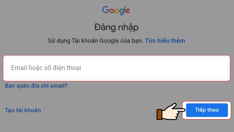 Nhập địa chỉ email tài khoản của bạn > Chọn Tiếp theo (Next) Nhập địa chỉ email tài khoản > Chọn Tiếp theo (Next)