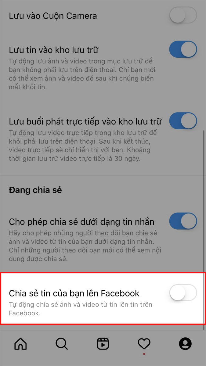 Nhấn vào biểu tượng nút gạt tại mục Chia sẻ tin của bạn lên Facebook Nhấn vào biểu tượng nút gạt tại mục Chia sẻ tin của bạn lên Facebook