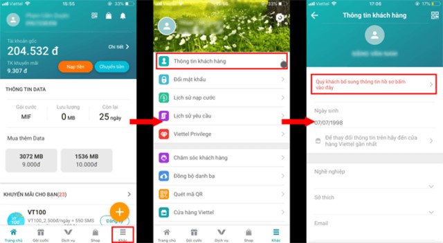 Cập nhật thông tin thuê bao Viettel online theo hướng dẫn