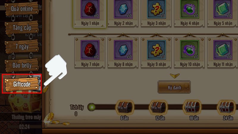 Nhấn chọn mục Giftcode Nhấn chọn mục Giftcode