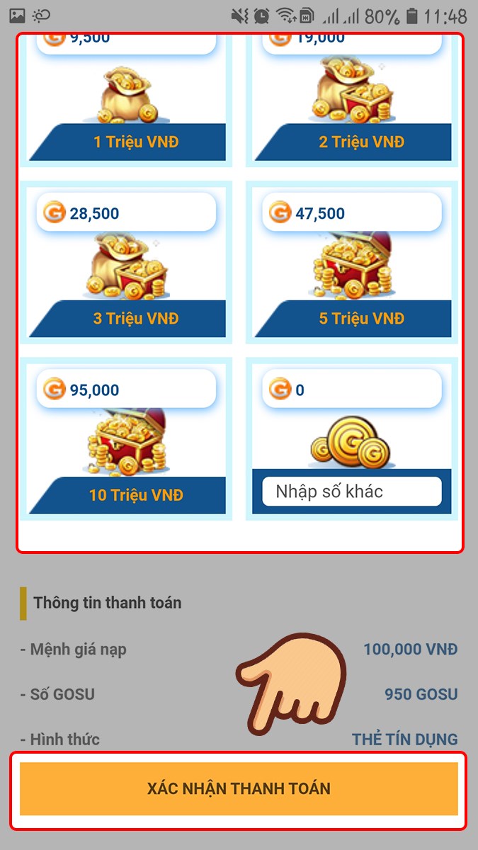 Chọn mệnh giá và chọn XÁC NHẬN THANH TOÁN Chọn mệnh giá và chọn XÁC NHẬN THANH TOÁN