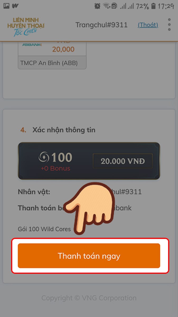 Xác nhận thông tin và chọn Thanh toán ngay Xác nhận thông tin và chọn Thanh toán ngay