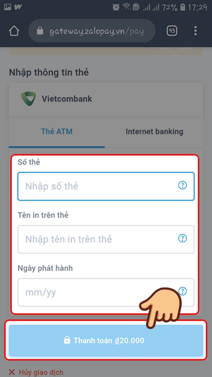 Nhập thông tin thẻ và chọn Thanh toán Nhập thông tin thẻ và chọn Thanh toán