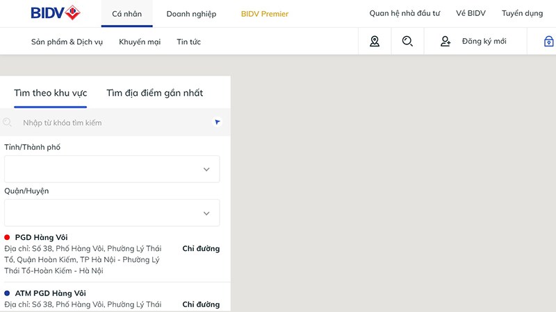 Truy cập Website để tra cứu thông tin địa điểm giao dịch BIDV Truy cập Website để tra cứu thông tin địa điểm giao dịch BIDV