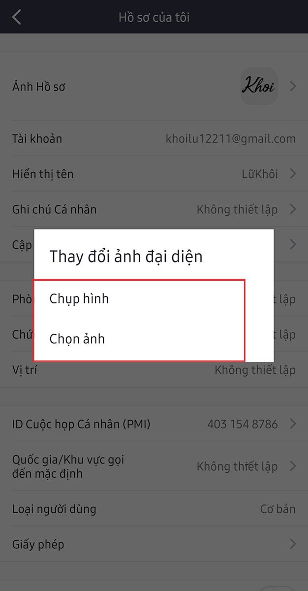 Chọn mục Ảnh Hồ Sơ. Chọn mục Ảnh Hồ Sơ.