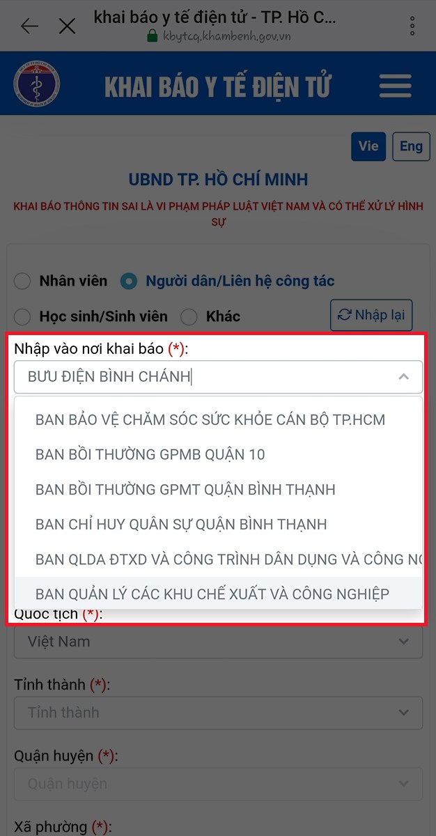 nhập nơi khai báo nhập nơi khai báo