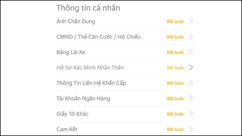 Điền thông tin cá nhân bắt buộc theo yêu cầu Điền thông tin cá nhân bắt buộc theo yêu cầu