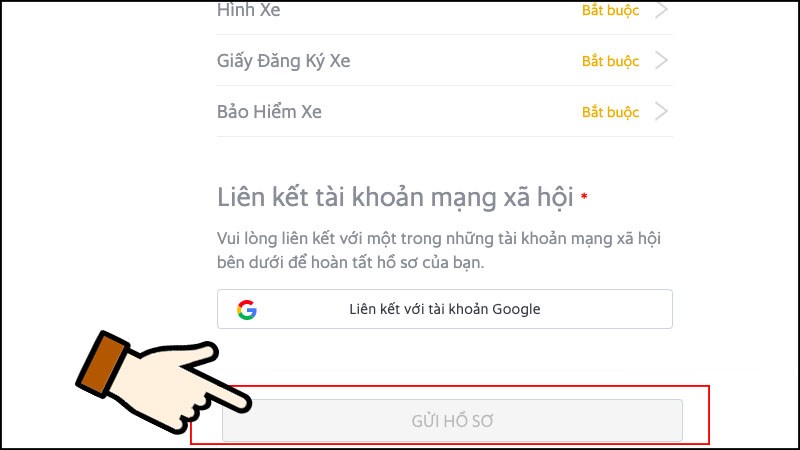 Chọn Gửi hồ sơ. Chọn Gửi hồ sơ.