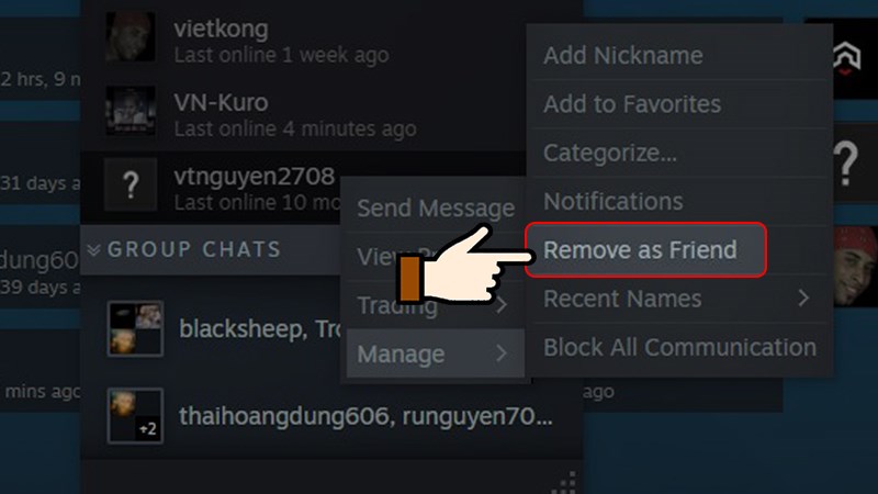 Nhấn chọn Remove as Friend Nhấn chọn Remove as Friend