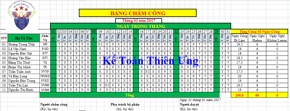 Bảng chấm công