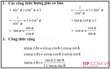 Bảng công thức lượng giác