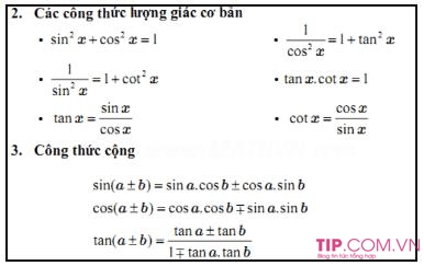 Bảng công thức lượng giác