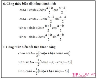 Bảng công thức lượng giác