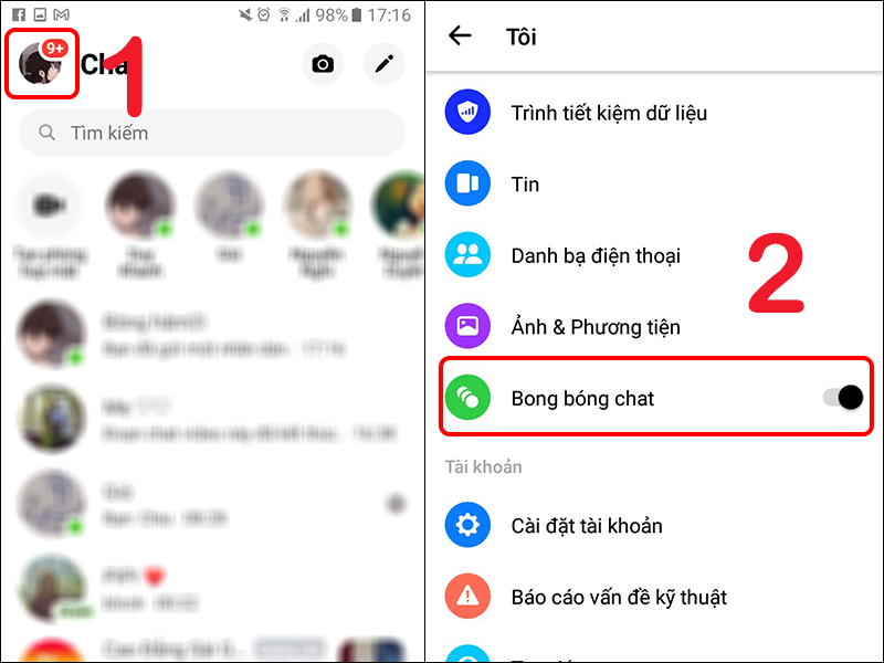 Bật bong bóng chat trên Messenger