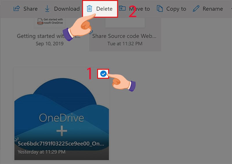 Click vào nút tròn ở đầu mỗi thư mục hoặc tệp bạn muốn xóa sau đó ấn Delete. Click vào nút tròn ở đầu mỗi thư mục hoặc tệp bạn muốn xóa sau đó ấn Delete.