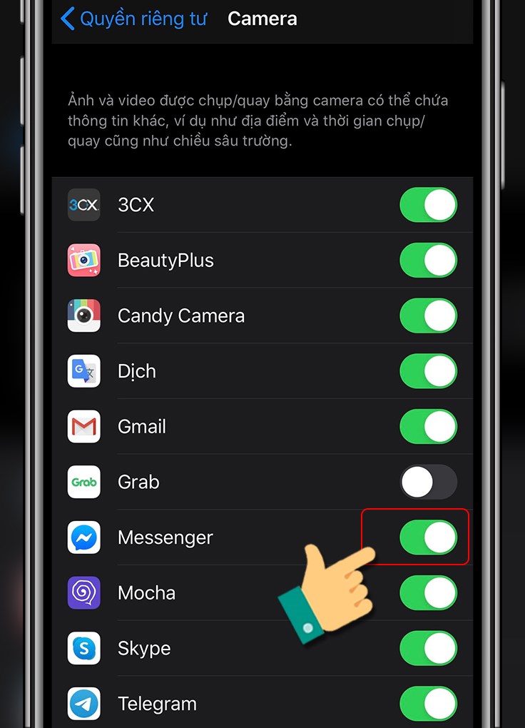 Cấp quyền truy cập Camera cho Messenger Cấp quyền truy cập Camera cho Messenger