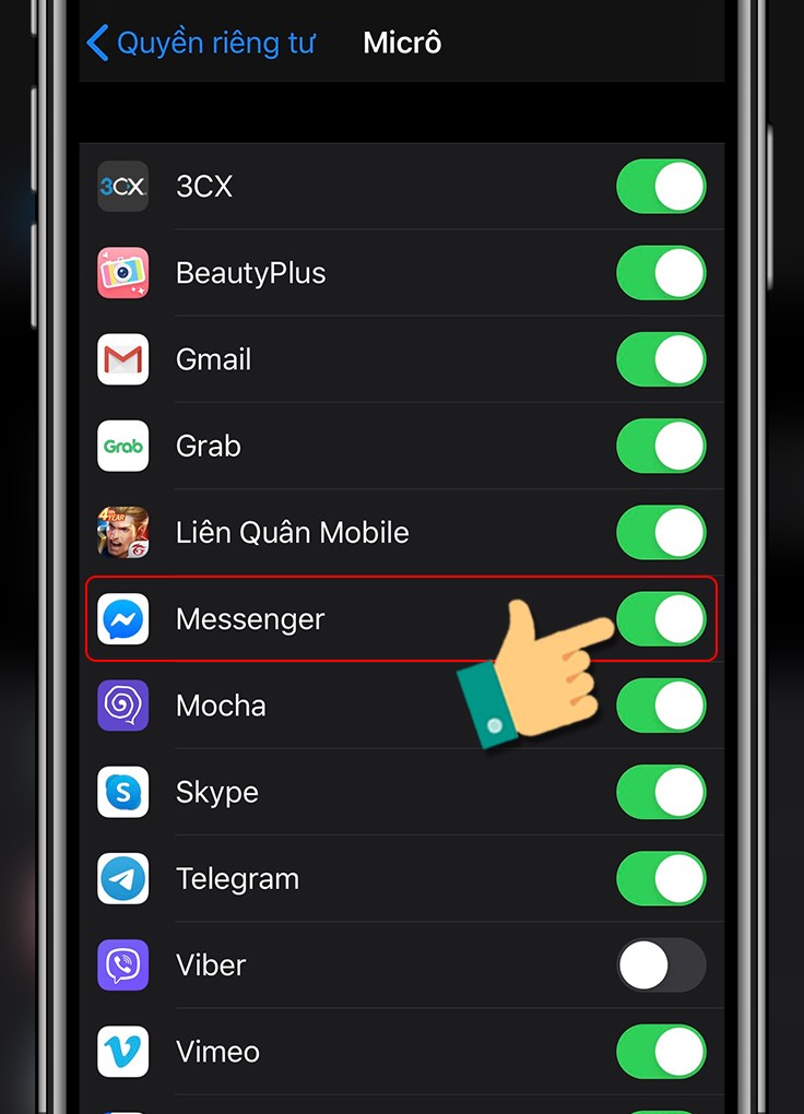 Cấp quyền cho Messenger truy cập Micrô Cấp quyền cho Messenger truy cập Micrô