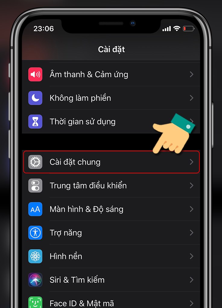 Chọn Cài đặt chung Chọn Cài đặt chung