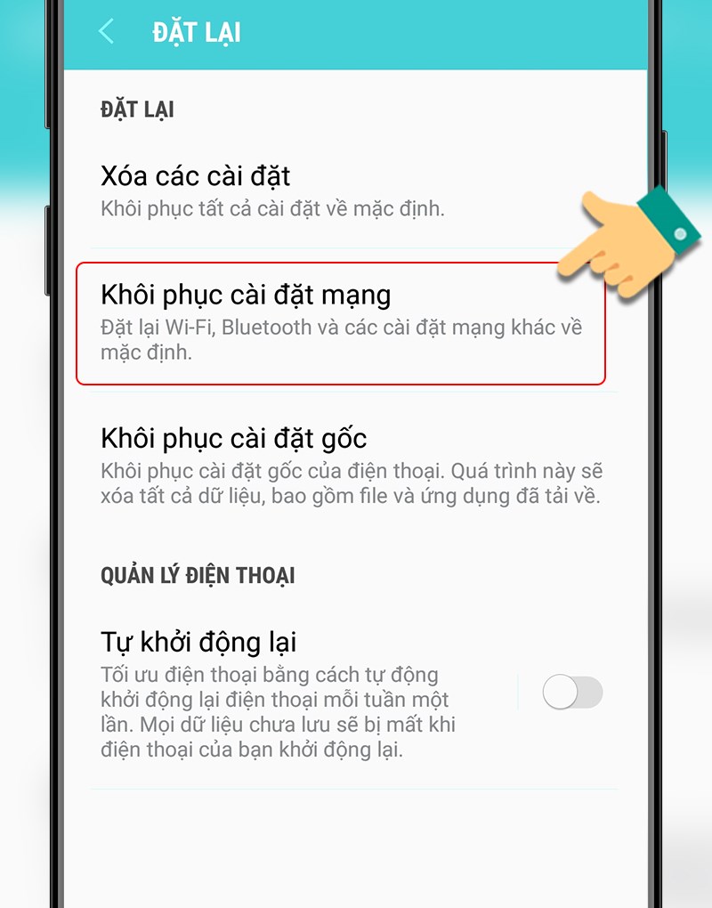 Chọn Khôi phục cài đặt mạng Chọn Khôi phục cài đặt mạng