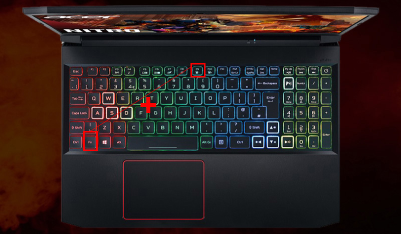 Bấm tổ hợp phím Fn+ F9 để bật/tắt đèn bàn phím laptop Acer