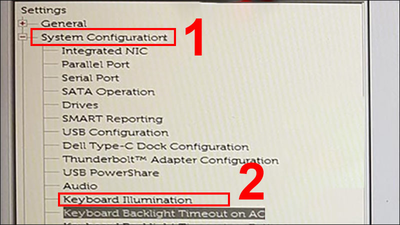 Vào System Configuration rồi chọn Keyboard Illumination