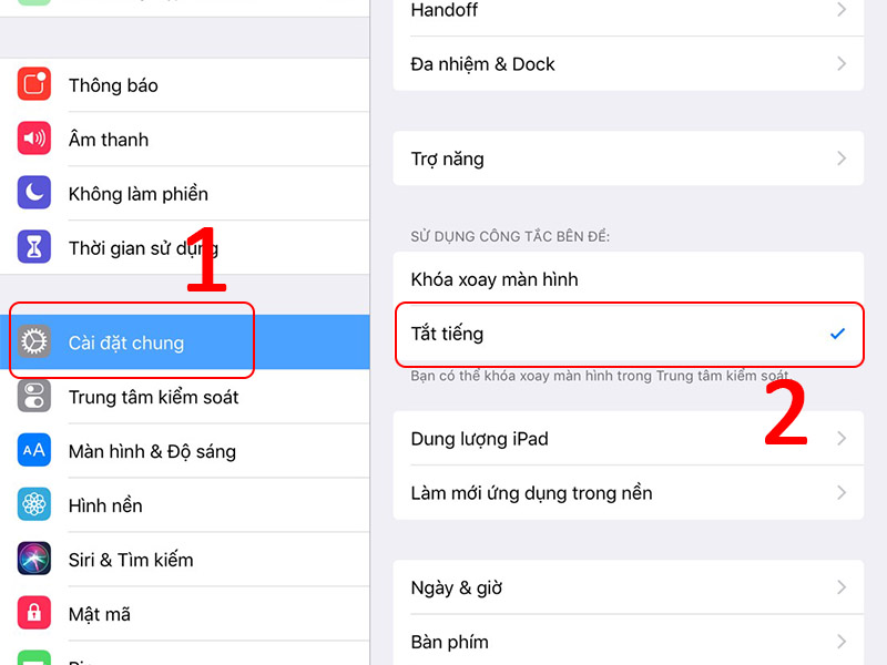 Cài đặt xoay màn hình trong cài đặt chung