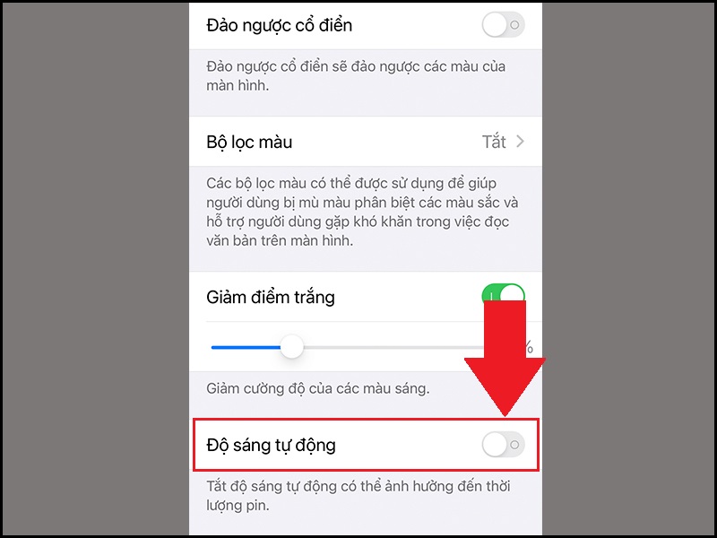 Tắt Độ sáng tự động
