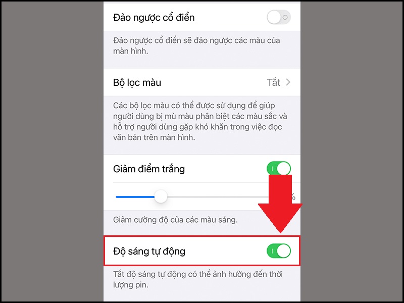 Bật chế độ điều chỉnh độ sáng màn hình tự động