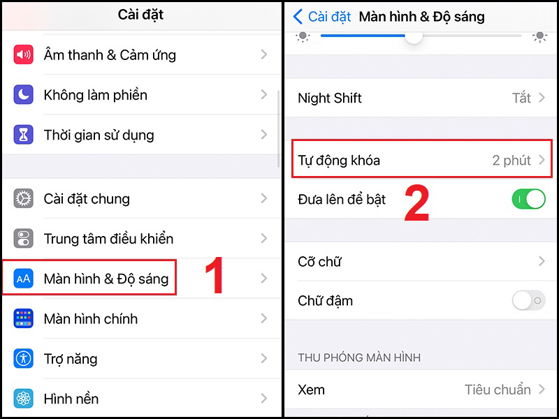 Mở mục Tự động khóa