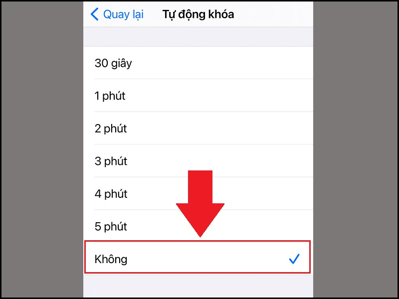 Chọn Không bật chế độ Tự động khóa