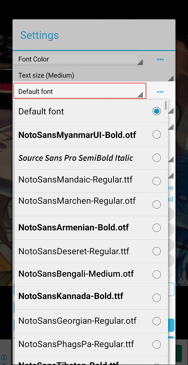 Default font để chỉnh loại font chữ hiển thị Default font để chỉnh loại font chữ hiển thị
