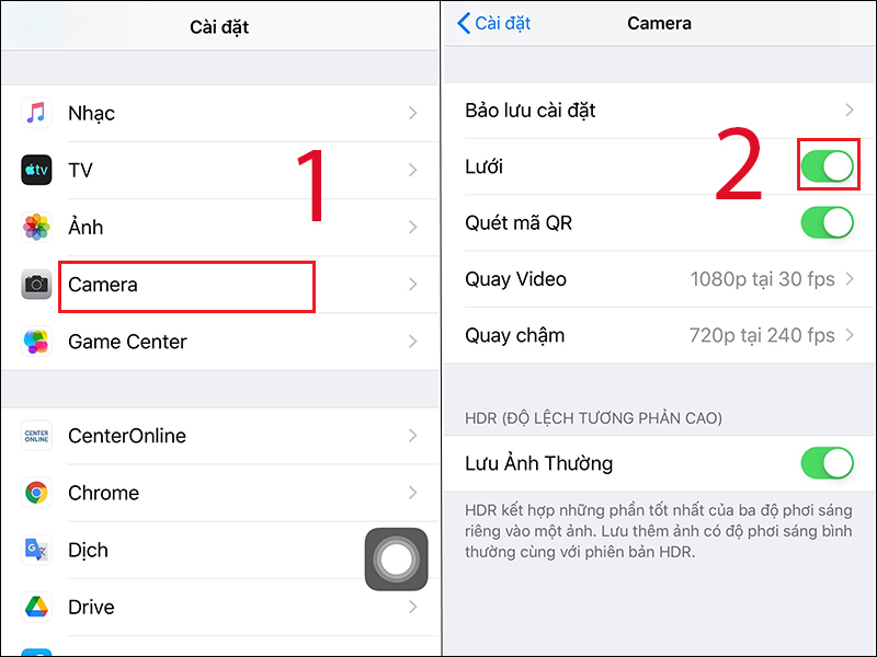 Cách bật tính năng đường lưới của iPhone