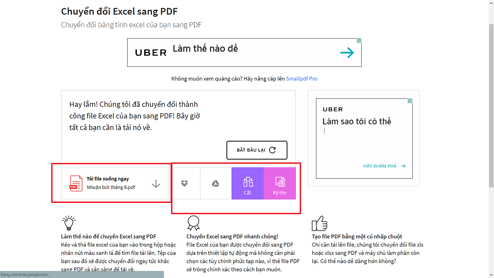 Cách chuyển Excel sang PDF online