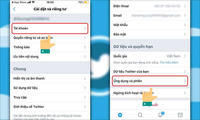 cach-dang-xuat-tai-khoan-twitter-tu-xa-tren-dien-thoai-va-may-tinh-8-800x480-1 Chọn mục Tài khoản và truy cập đến Ứng dụng và phiên