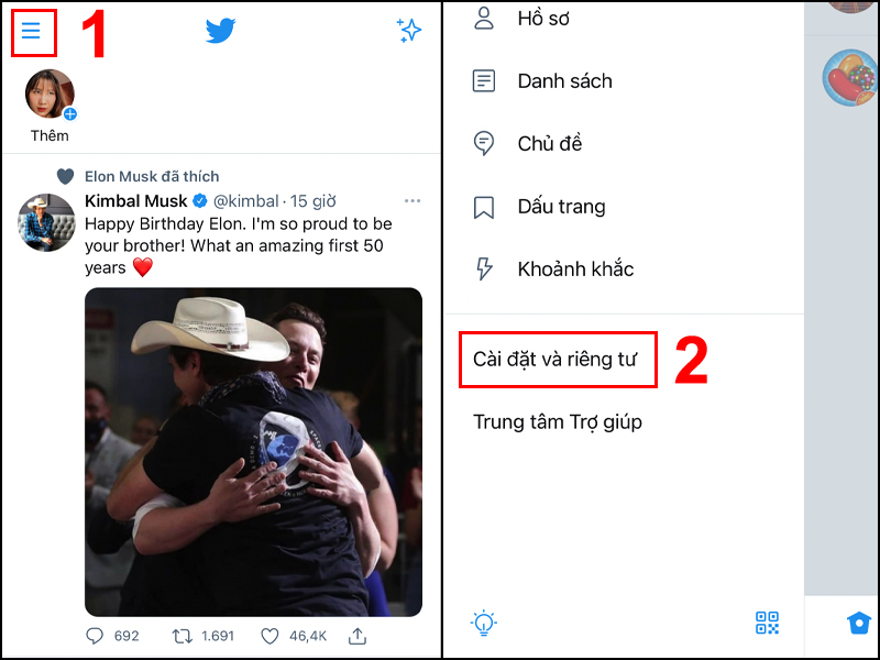 cach-doi-ten-dang-nhap-ten-hien-thi-twitter-tren-dien1 Truy cập vào mục Cài đặt và riêng tư