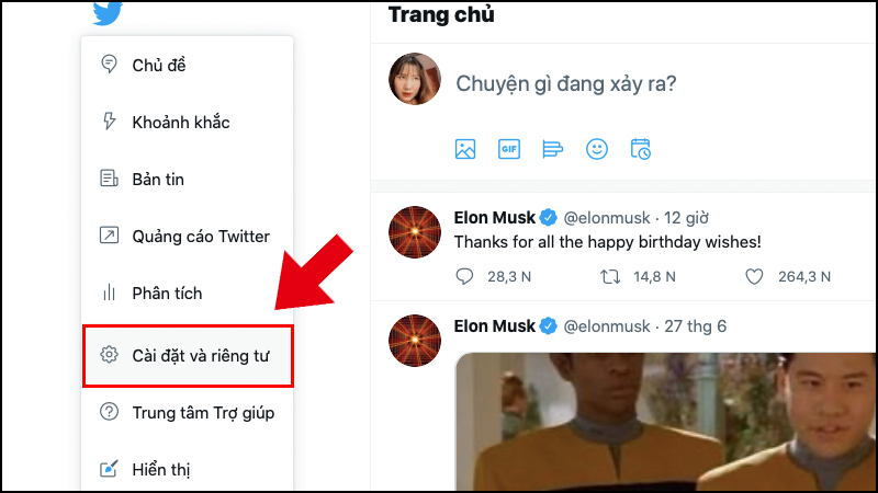cach-doi-ten-dang-nhap-ten-hien-thi-twitter-tren-dien6 Vào Cài đặt và riêng tư