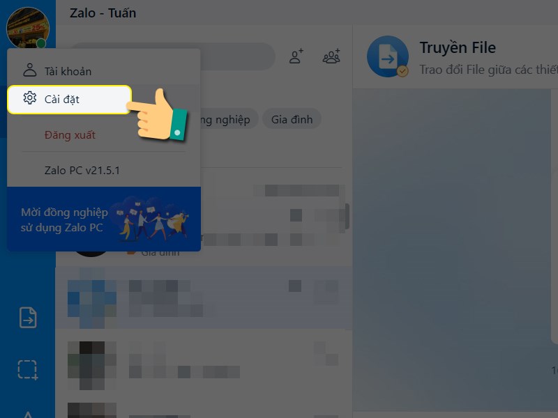 Chọn cài đặt Chọn cài đặt