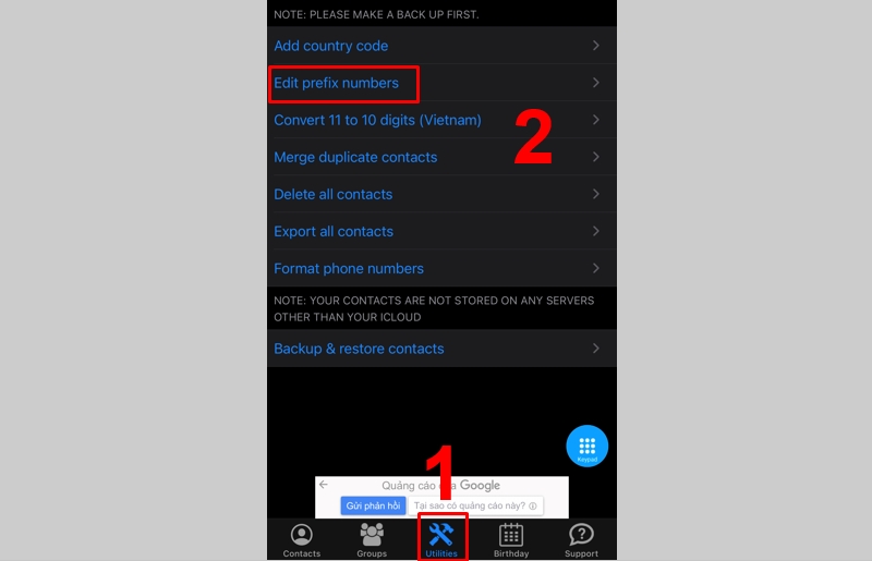 Chọn Utilities và chọn Edit Prefix Number
