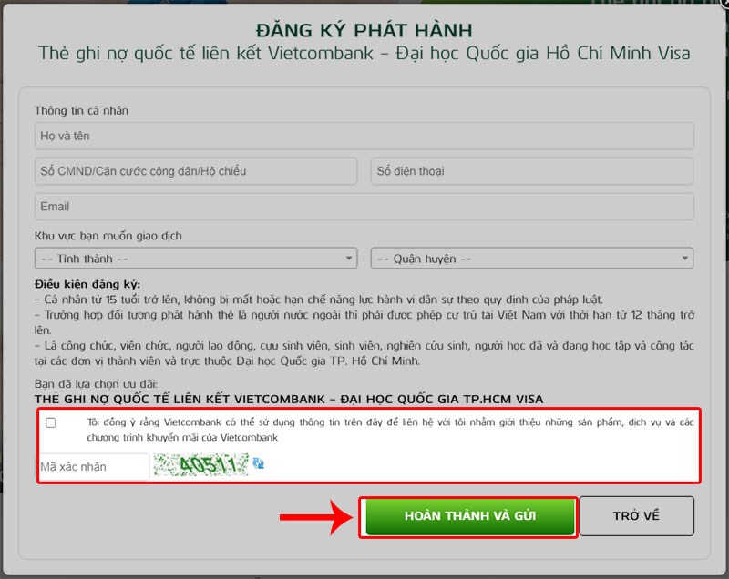 Nhập Mã xác nhận. Nhấn Hoàn thành và gửi Nhập Mã xác nhận. Nhấn Hoàn thành và gửi