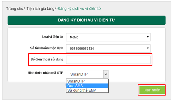 Cách liên kết MoMo với tài khoản ngân hàng Vietcombank
