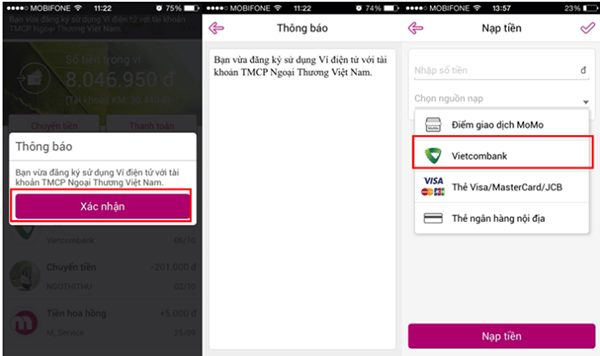 Cách liên kết MoMo với tài khoản ngân hàng Vietcombank