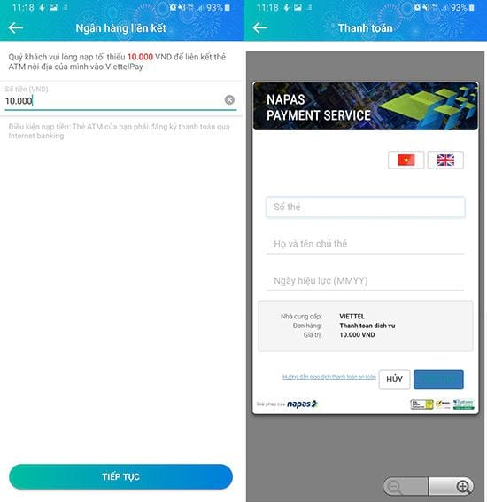 Cách liên kết thẻ ngân hàng với ViettelPay
