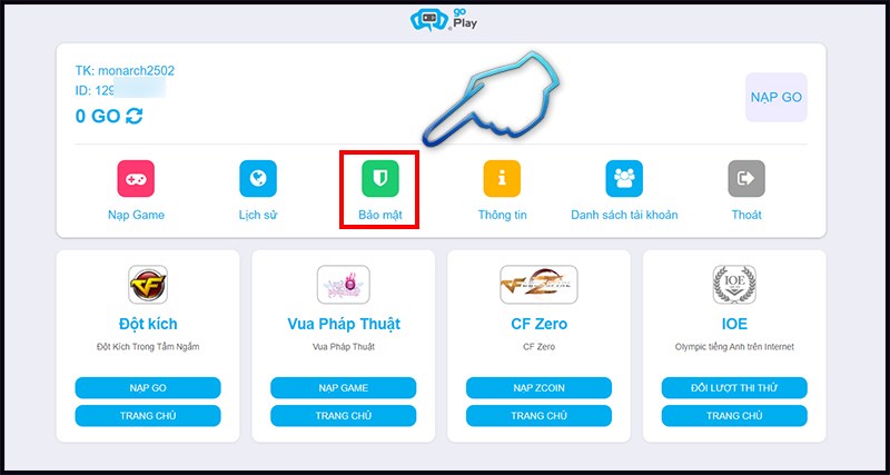 cach-lien-ket-so-dien-thoai-vao-tai-khoan-dot-kich-vtc-online4-800x427-1 Bước 2: Chọn mục Bảo mật