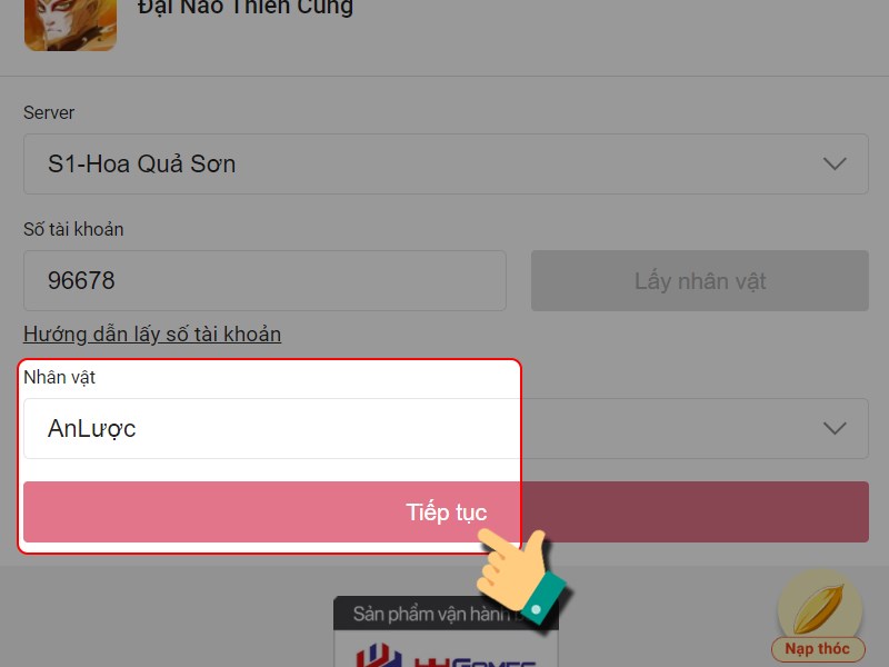 Nhấn Tiếp tục Nhấn Tiếp tục