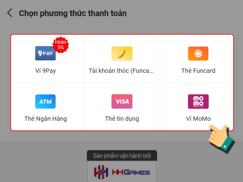 Chọn phương thức thanh toán Chọn phương thức thanh toán