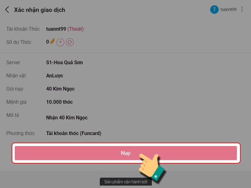 Nhấn Nạp để thanh toán Nhấn Nạp để thanh toán